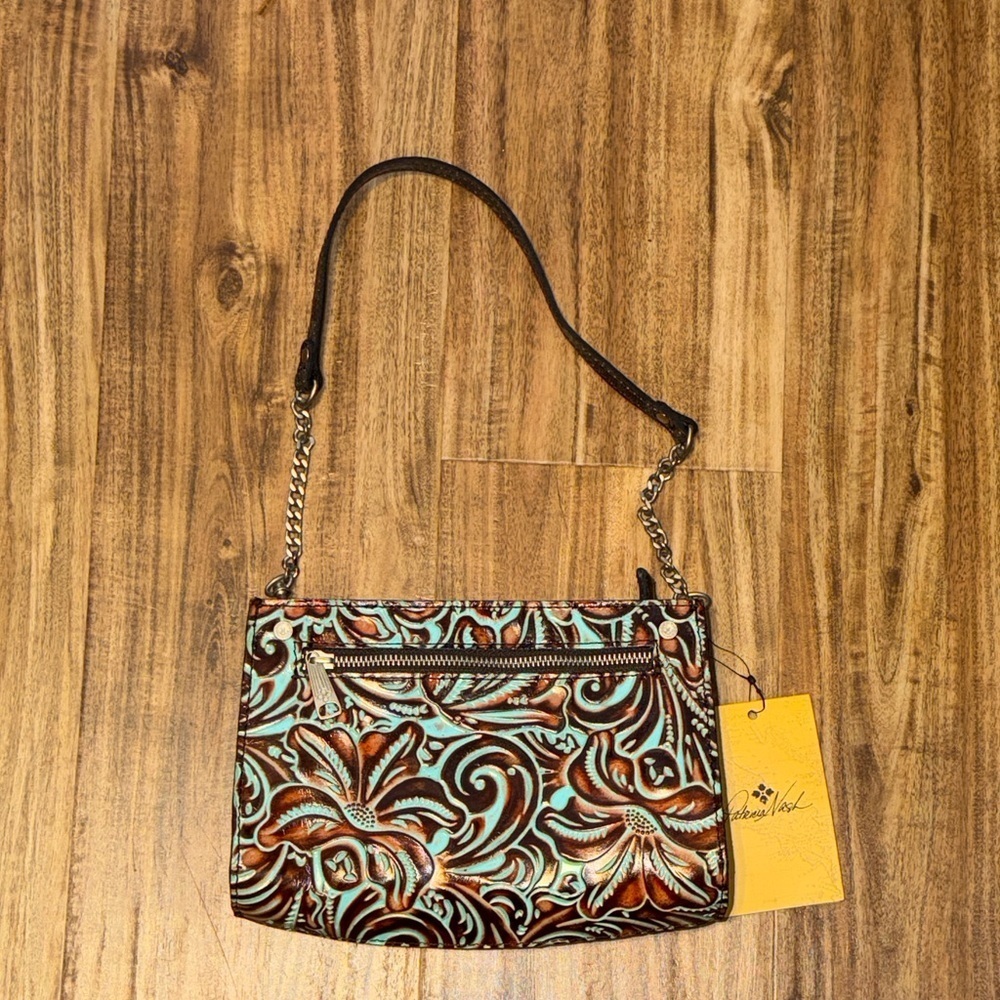 Patricia Nash womens purse bag crossbody tooled turquoise brown Turati nwt